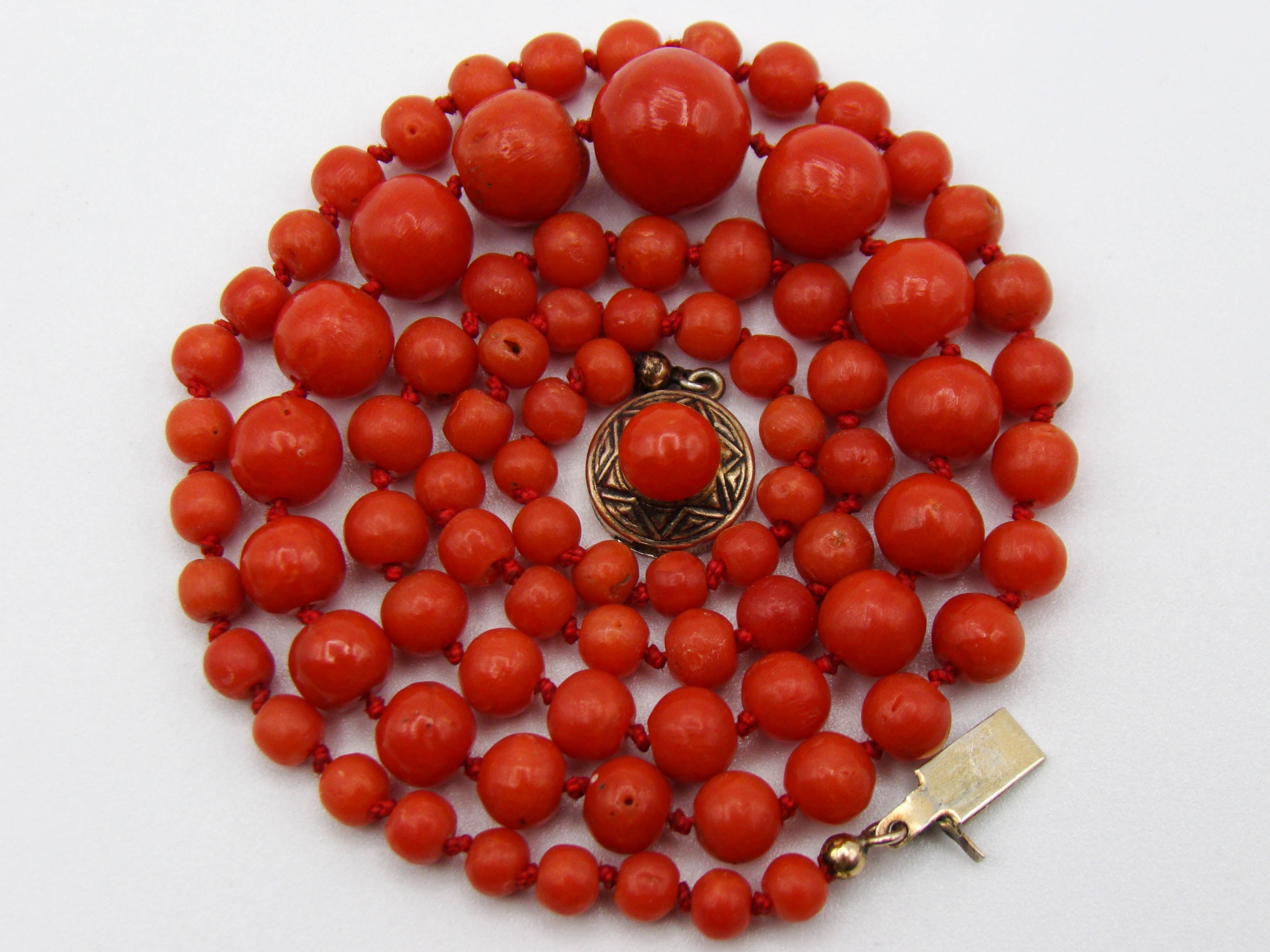 antique coral, natural coral, undyed coral, dark red coral, blood red coral, Italian coral, pacific coral, Sardinian Coral, Coral beads, Coral Rosary beads, Coral chain, Coral necklace, sea coral, aka coral, silver 800 clasp