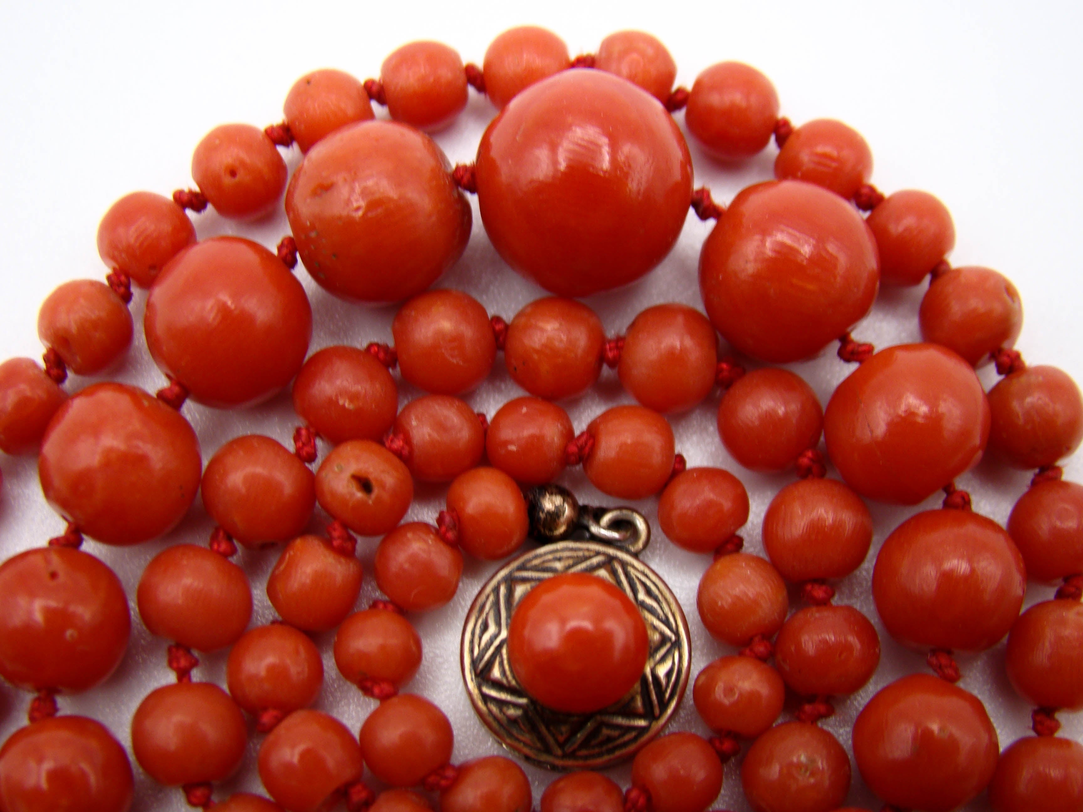 antique coral, natural coral, undyed coral, dark red coral, blood red coral, Italian coral, pacific coral, Sardinian Coral, Coral beads, Coral Rosary beads, Coral chain, Coral necklace, sea coral, aka coral, silver 800 clasp