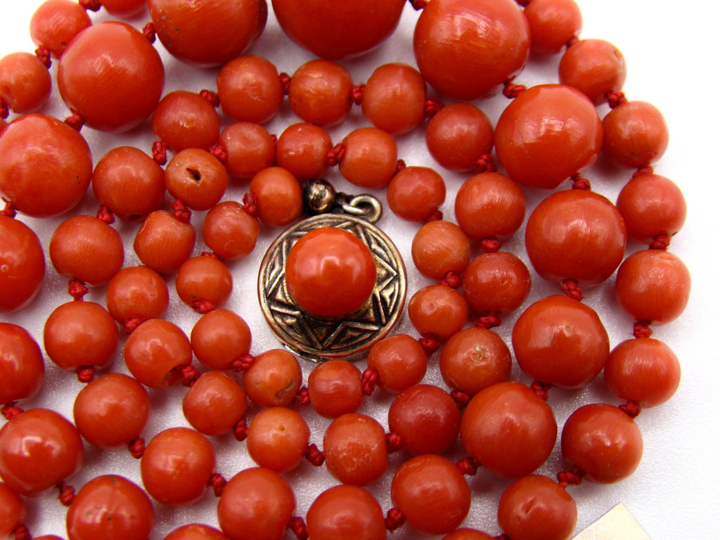 antique coral, natural coral, undyed coral, dark red coral, blood red coral, Italian coral, pacific coral, Sardinian Coral, Coral beads, Coral Rosary beads, Coral chain, Coral necklace, sea coral, aka coral, silver 800 clasp