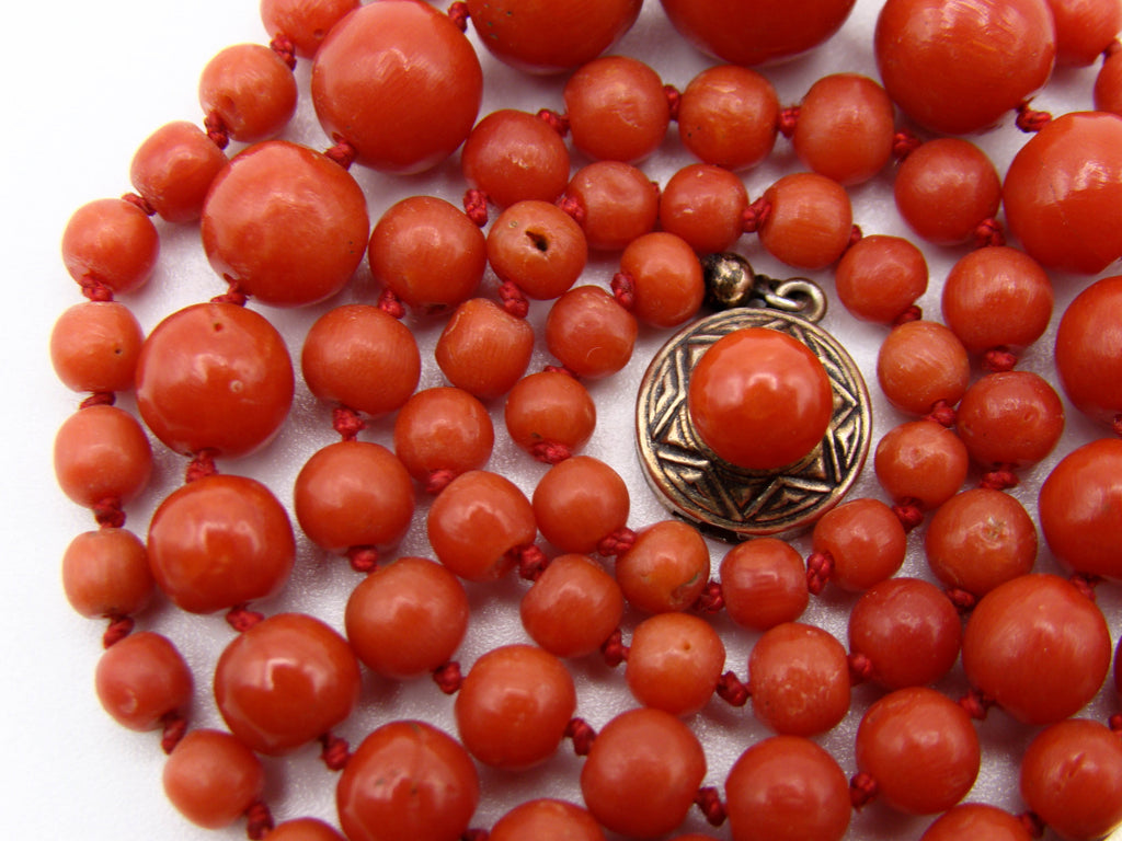 antique coral, natural coral, undyed coral, dark red coral, blood red coral, Italian coral, pacific coral, Sardinian Coral, Coral beads, Coral Rosary beads, Coral chain, Coral necklace, sea coral, aka coral, silver 800 clasp