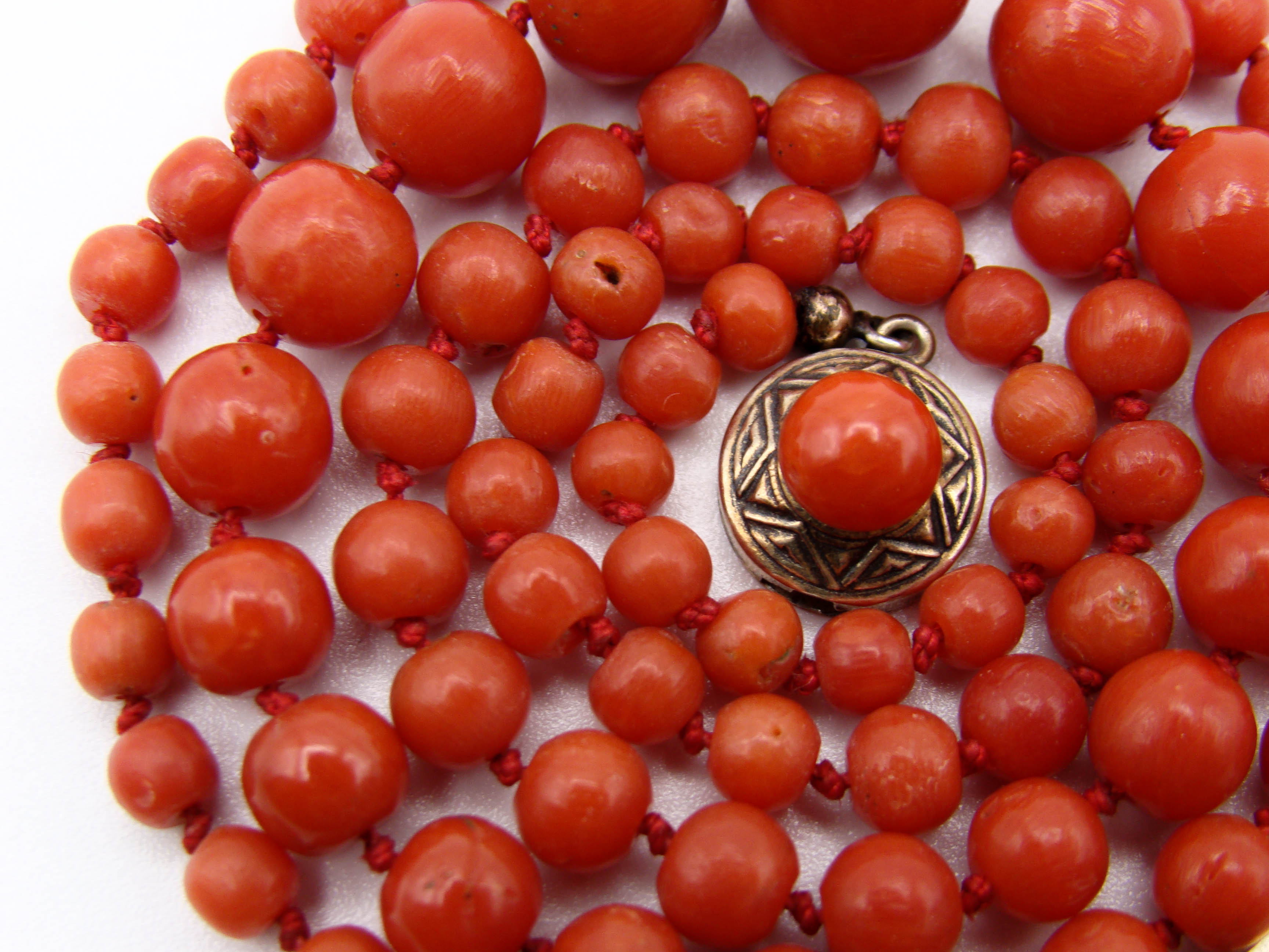 antique coral, natural coral, undyed coral, dark red coral, blood red coral, Italian coral, pacific coral, Sardinian Coral, Coral beads, Coral Rosary beads, Coral chain, Coral necklace, sea coral, aka coral, silver 800 clasp