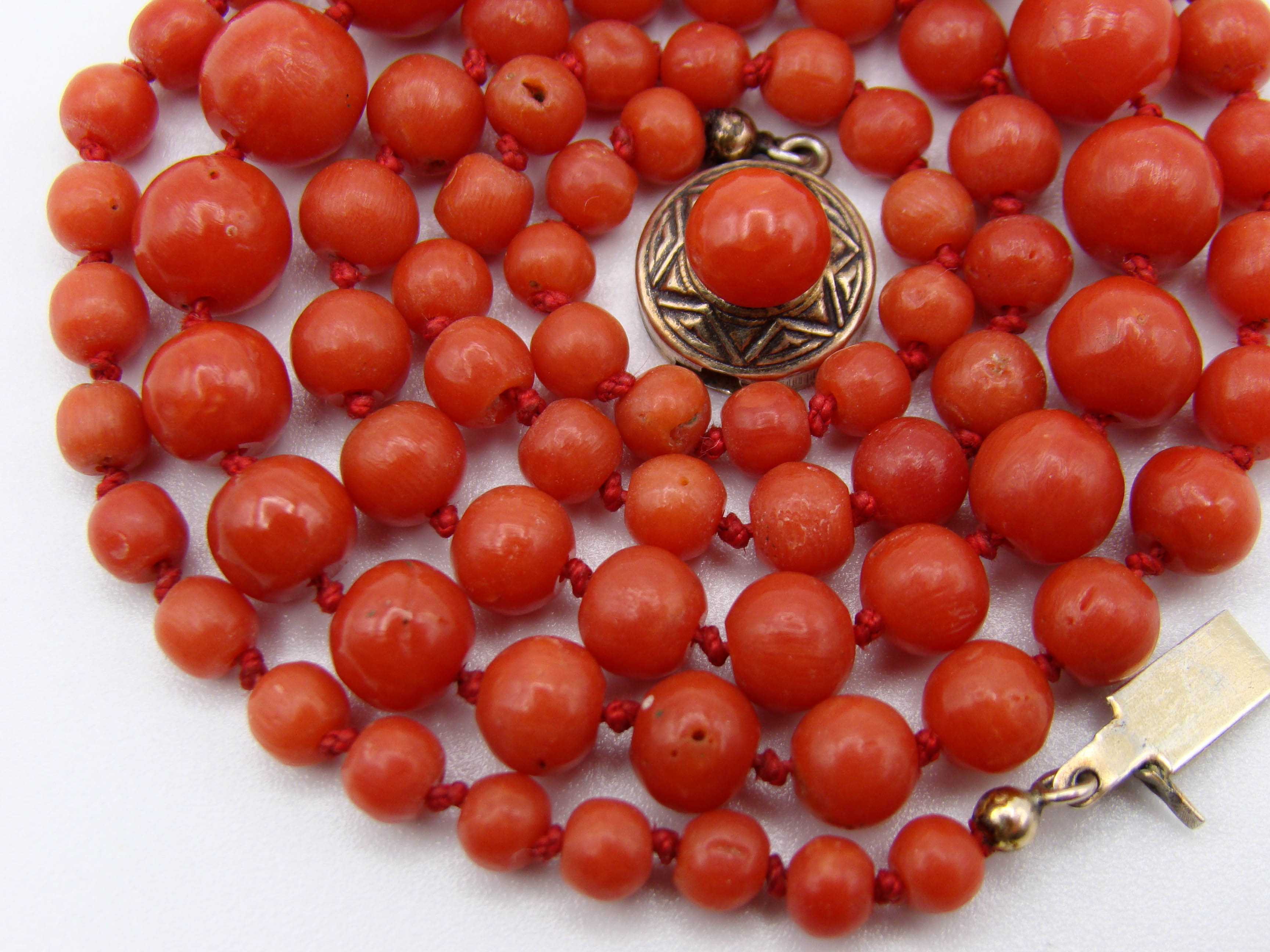 antique coral, natural coral, undyed coral, dark red coral, blood red coral, Italian coral, pacific coral, Sardinian Coral, Coral beads, Coral Rosary beads, Coral chain, Coral necklace, sea coral, aka coral, silver 800 clasp