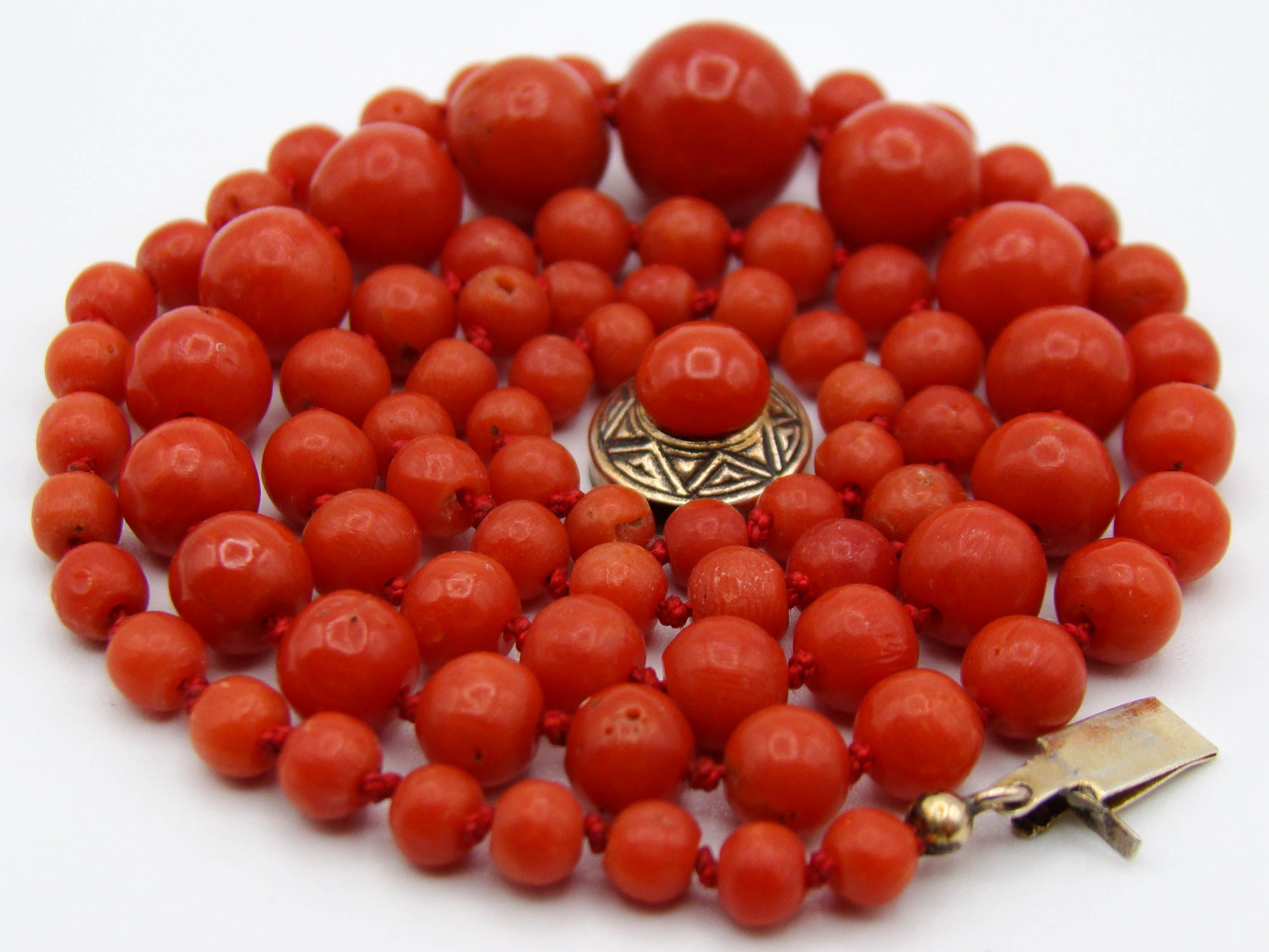 antique coral, natural coral, undyed coral, dark red coral, blood red coral, Italian coral, pacific coral, Sardinian Coral, Coral beads, Coral Rosary beads, Coral chain, Coral necklace, sea coral, aka coral, silver 800 clasp