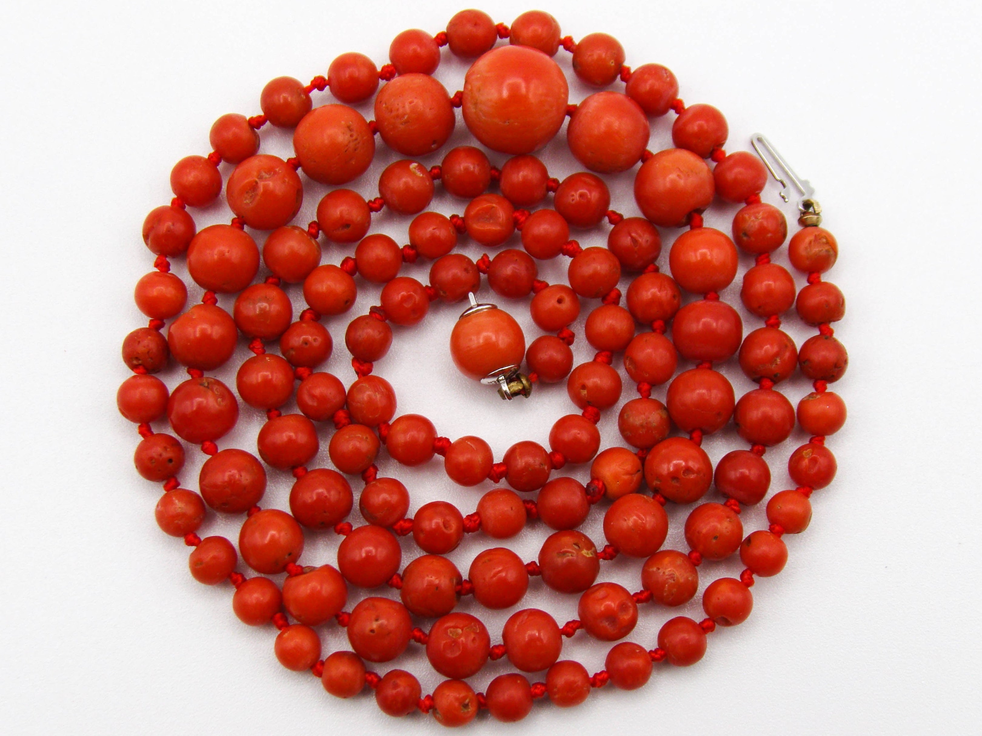 antique coral, natural coral, undyed coral, dark red coral, blood red coral, Italian coral, pacific coral, Sardinian Coral, red coral, sea coral, Mediterranean necklace, Mediterranean coral, Mediterranean chain, coral beads, handcarved, aka red, handcarved, silver 835 clasp