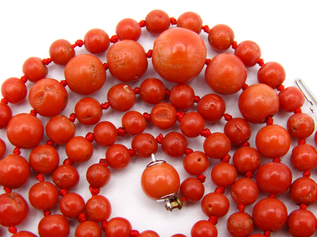 antique coral, natural coral, undyed coral, dark red coral, blood red coral, Italian coral, pacific coral, Sardinian Coral, red coral, sea coral, Mediterranean necklace, Mediterranean coral, Mediterranean chain, coral beads, handcarved, aka red, handcarved, silver 835 clasp
