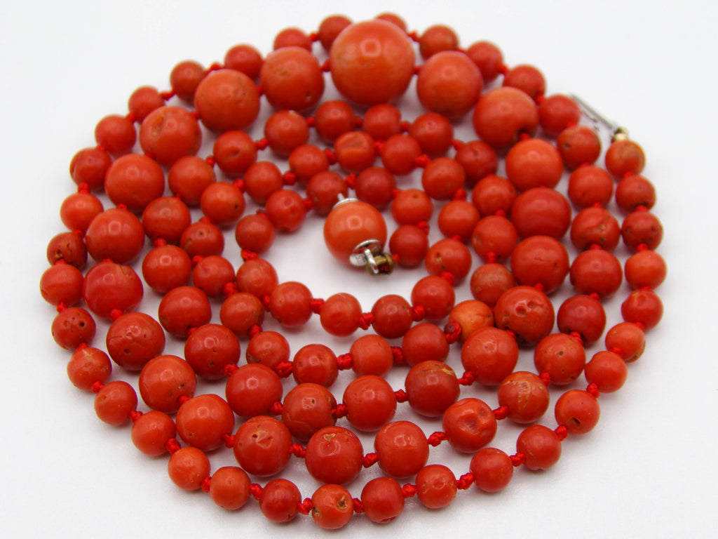 antique coral, natural coral, undyed coral, dark red coral, blood red coral, Italian coral, pacific coral, Sardinian Coral, red coral, sea coral, Mediterranean necklace, Mediterranean coral, Mediterranean chain, coral beads, handcarved, aka red, handcarved, silver 835 clasp