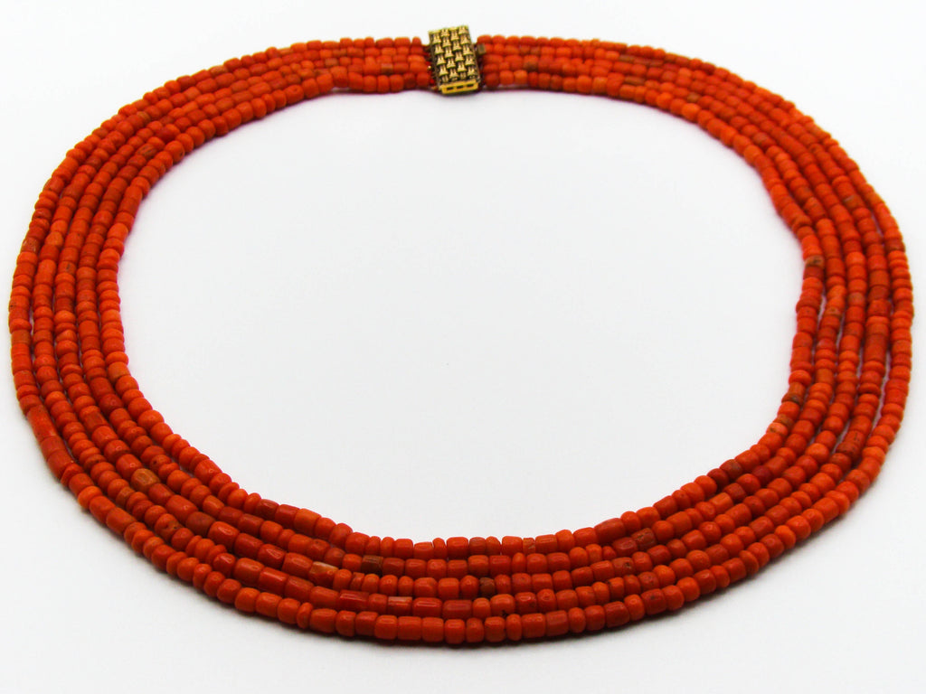 antique coral, natural coral, undyed coral, dark red coral, blood red coral, Italian coral, pacific coral, Sardinian Coral, Coral beads, Coral Rosary beads, Coral chain, Coral necklace, sea coral, Mediterranean coral, 2 strand chain, Mediterranean red beads