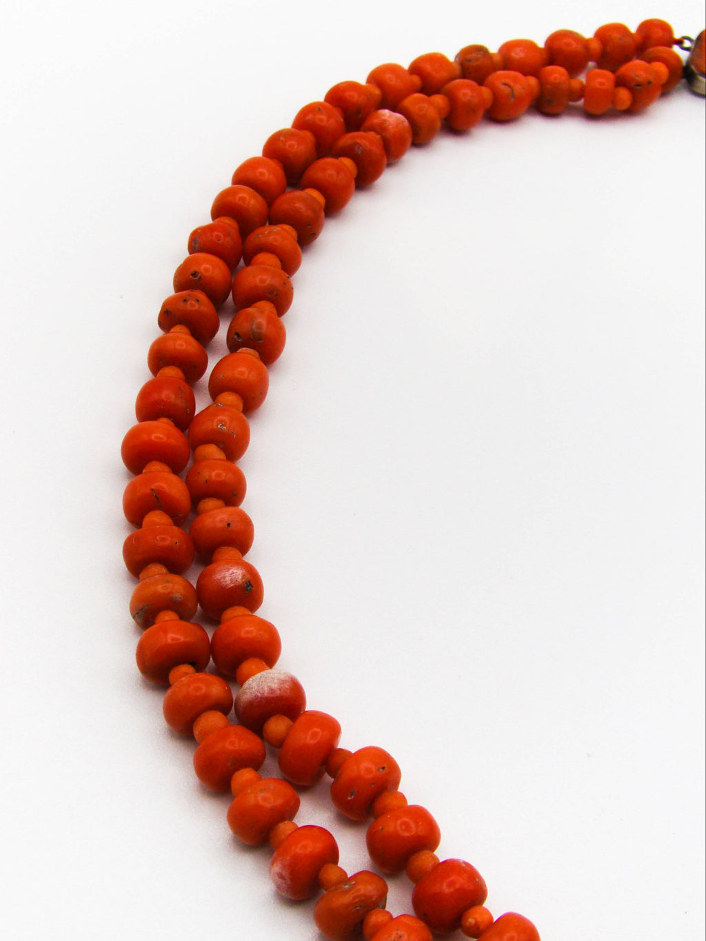 antique coral, natural coral, undyed coral, dark red coral, blood red coral, Italian coral, pacific coral, Sardinian Coral, Coral beads, Coral Rosary beads, Coral chain, Coral necklace, sea coral, Mediterranean coral, 2 strand chain, Mediterranean red beads, sterling silver clasp