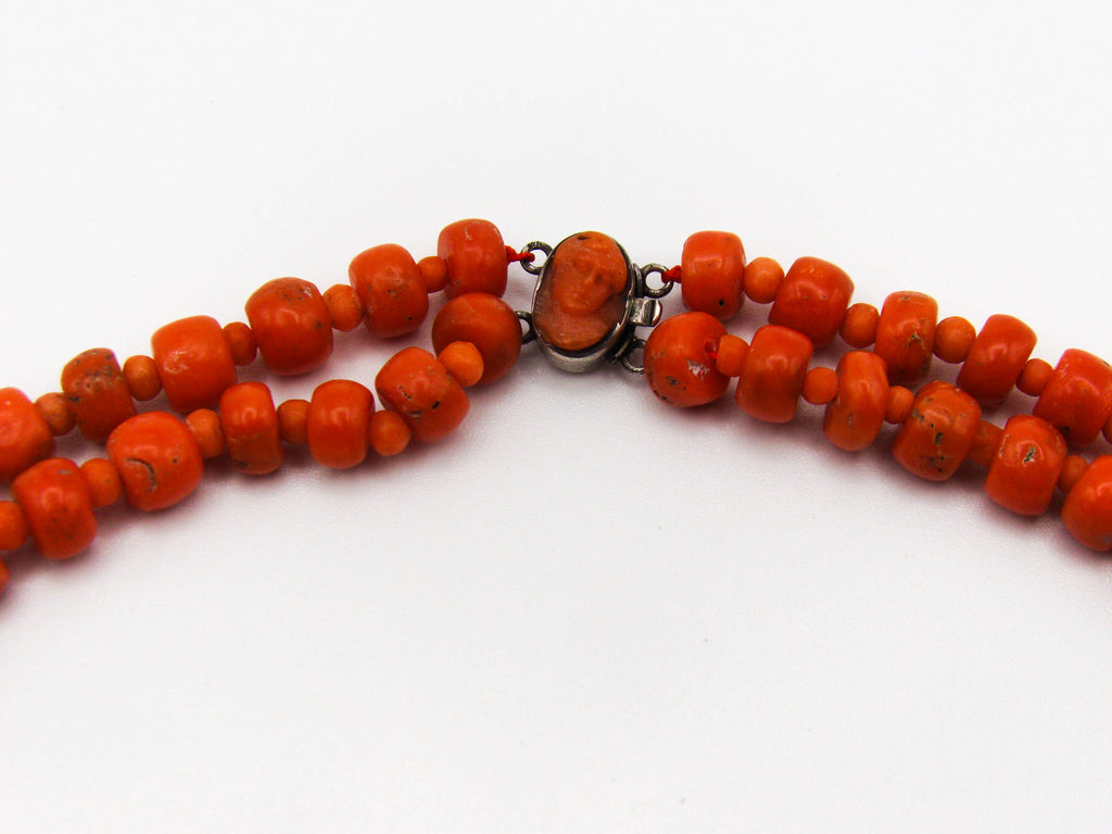 antique coral, natural coral, undyed coral, dark red coral, blood red coral, Italian coral, pacific coral, Sardinian Coral, Coral beads, Coral Rosary beads, Coral chain, Coral necklace, sea coral, Mediterranean coral, 2 strand chain, Mediterranean red beads, sterling silver clasp