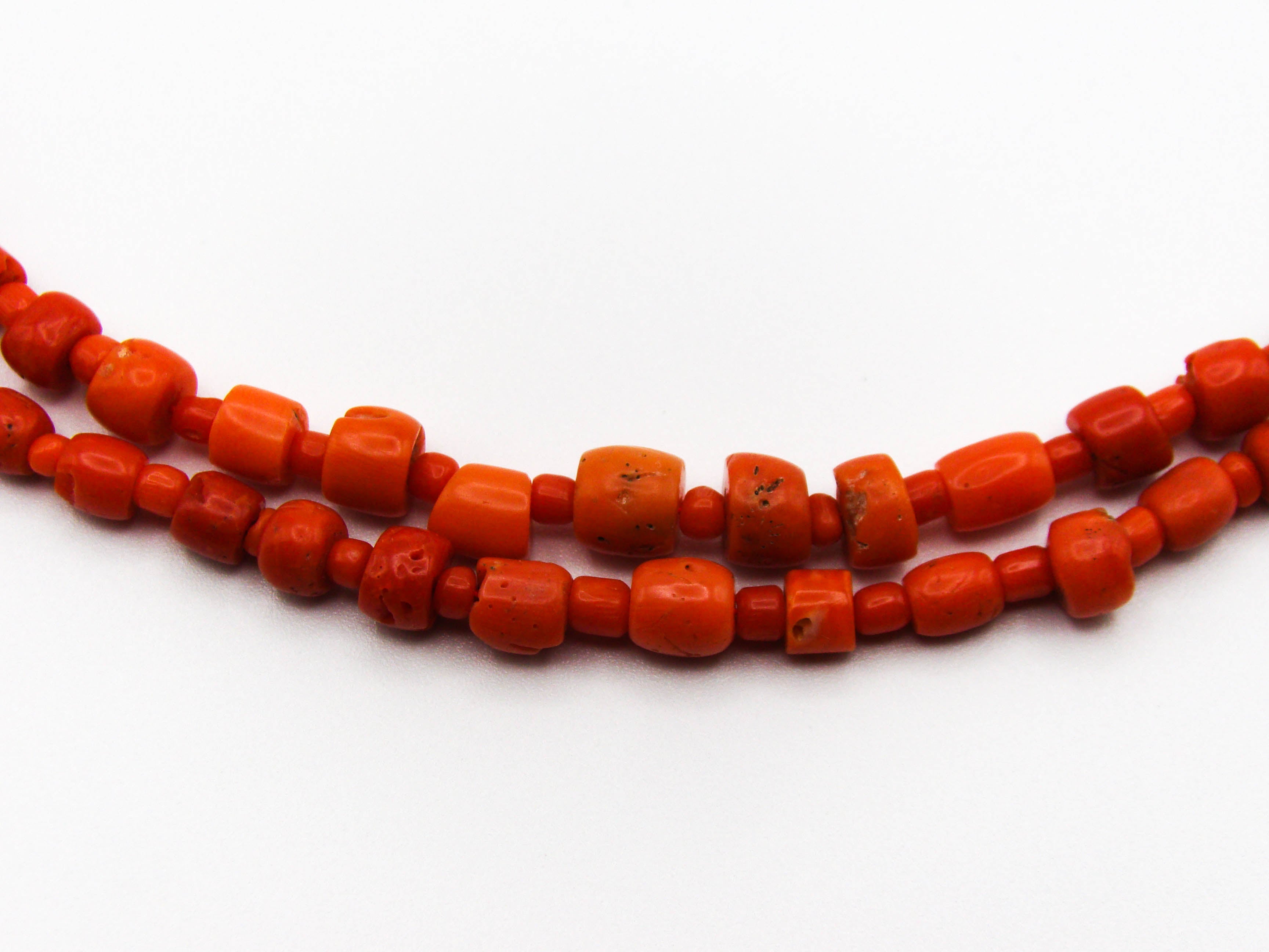 antique coral, natural coral, undyed coral, dark red coral, blood red coral, Italian coral, pacific coral, Sardinian Coral, Coral beads, Coral Rosary beads, Coral chain, Coral necklace, sea coral, Mediterranean coral, 2 strand chain, Mediterranean red beads, 9 karat gold clasp
