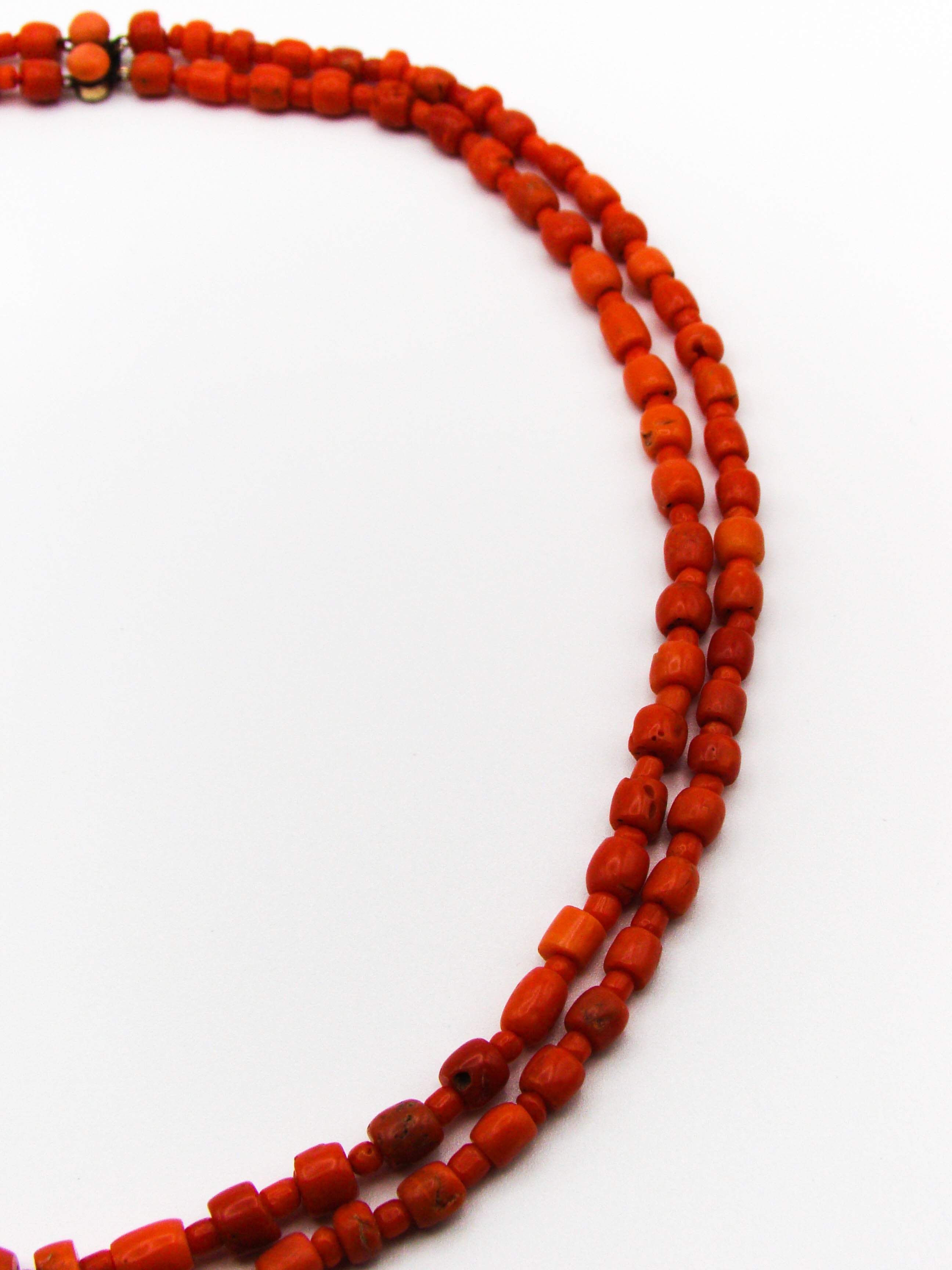 antique coral, natural coral, undyed coral, dark red coral, blood red coral, Italian coral, pacific coral, Sardinian Coral, Coral beads, Coral Rosary beads, Coral chain, Coral necklace, sea coral, Mediterranean coral, 2 strand chain, Mediterranean red beads, 9 karat gold clasp