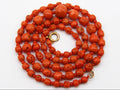 antique coral, natural coral, undyed coral, dark salmon coral, Italian coral, pacific coral, Sardinian Coral, sea coral, Mediterranean necklace, Mediterranean chain, coral necklace, handcarved coral, 18 karat gold clasp