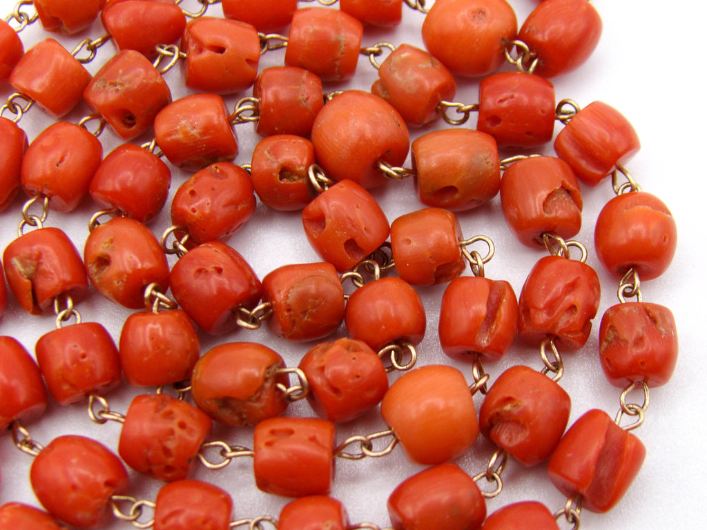 antique coral, natural coral, undyed coral, dark red coral, blood red coral, Italian coral, pacific coral, Sardinian Coral, sea coral, Mediterranean coral, Mediterranean red, Mediterranean chain, Mediterranean necklace, coral chain, coral necklace, 14 karat gold