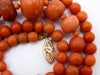 antique coral, natural coral, undyed coral, dark orange coral, Italian coral, pacific coral, Sardinian Coral, sea coral, Mediterranean coral, Mediterranean necklace, Mediterranean chain, coral necklace, handcarved coral, 14 karat gold clasp