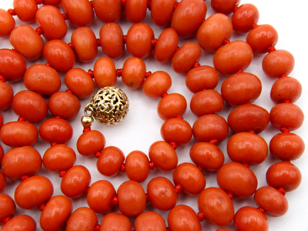 antique coral, natural coral, undyed coral, dark red coral, blood red coral, Italian coral, pacific coral, Sardinian Coral, sea coral, Mediterranean coral, Mediterranean red, Mediterranean chain, Mediterranean necklace, coral chain, coral necklace, 14 karat gold clasp