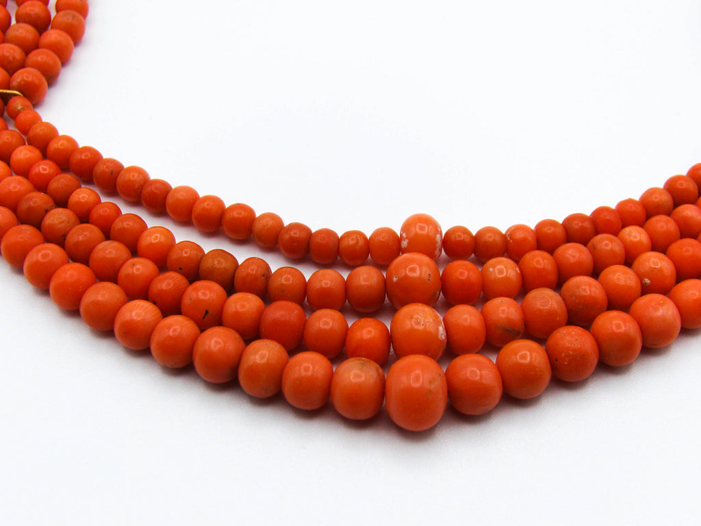 antique coral, natural coral, undyed coral, Italian coral, pacific coral, Sardinian Coral, Coral beads, Coral Rosary beads, Coral chain, Coral necklace, sea coral, Mediterranean coral, 4 strand chain, orange beads, orange coral