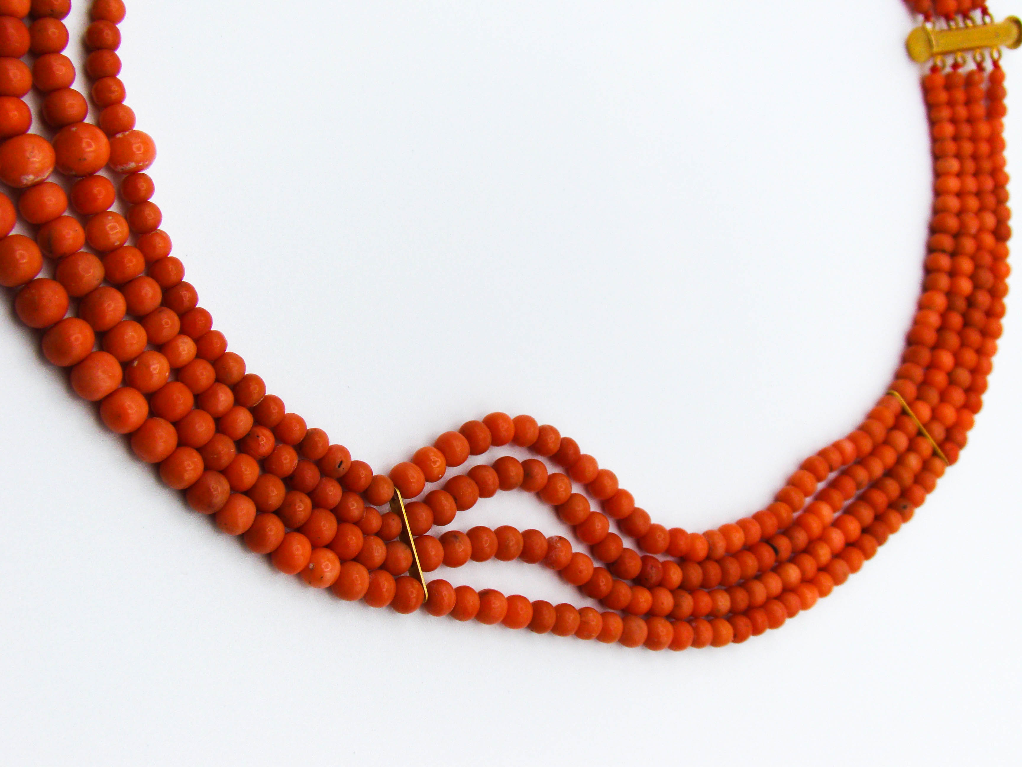 antique coral, natural coral, undyed coral, Italian coral, pacific coral, Sardinian Coral, Coral beads, Coral Rosary beads, Coral chain, Coral necklace, sea coral, Mediterranean coral, 4 strand chain, orange beads, orange coral