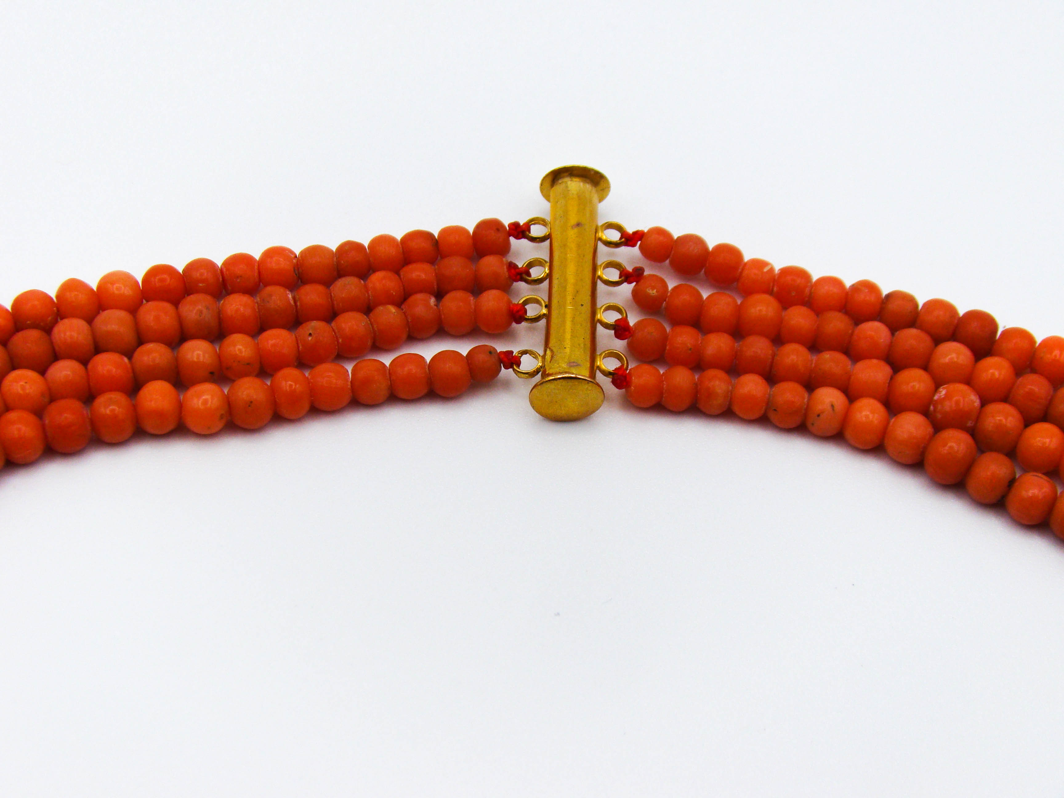 antique coral, natural coral, undyed coral, Italian coral, pacific coral, Sardinian Coral, Coral beads, Coral Rosary beads, Coral chain, Coral necklace, sea coral, Mediterranean coral, 4 strand chain, orange beads, orange coral