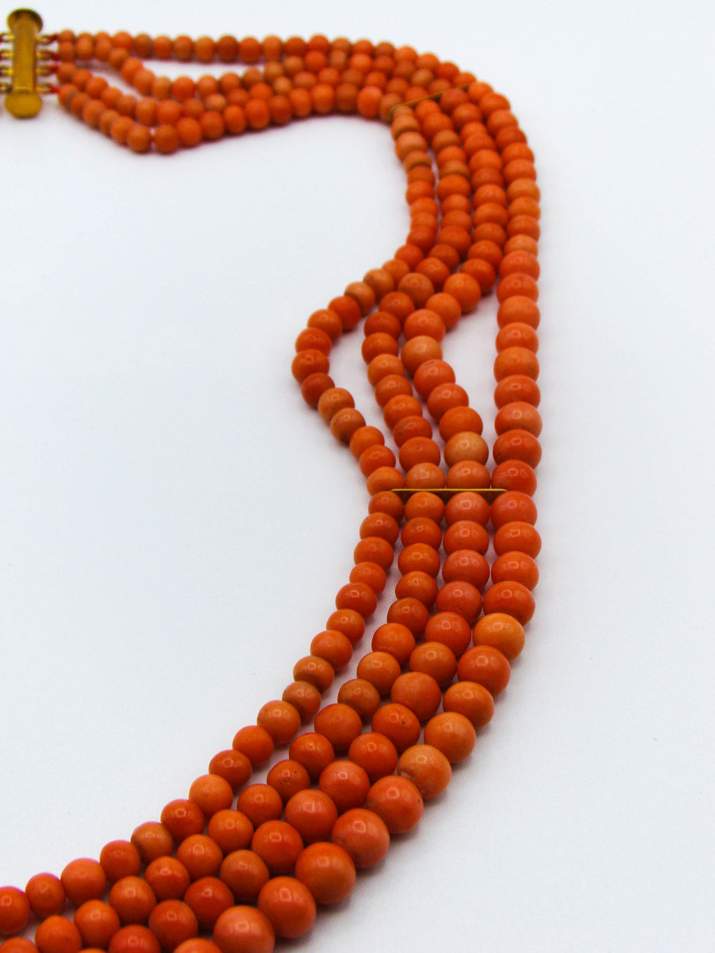 antique coral, natural coral, undyed coral, Italian coral, pacific coral, Sardinian Coral, Coral beads, Coral Rosary beads, Coral chain, Coral necklace, sea coral, Mediterranean coral, 4 strand chain, orange beads, orange coral
