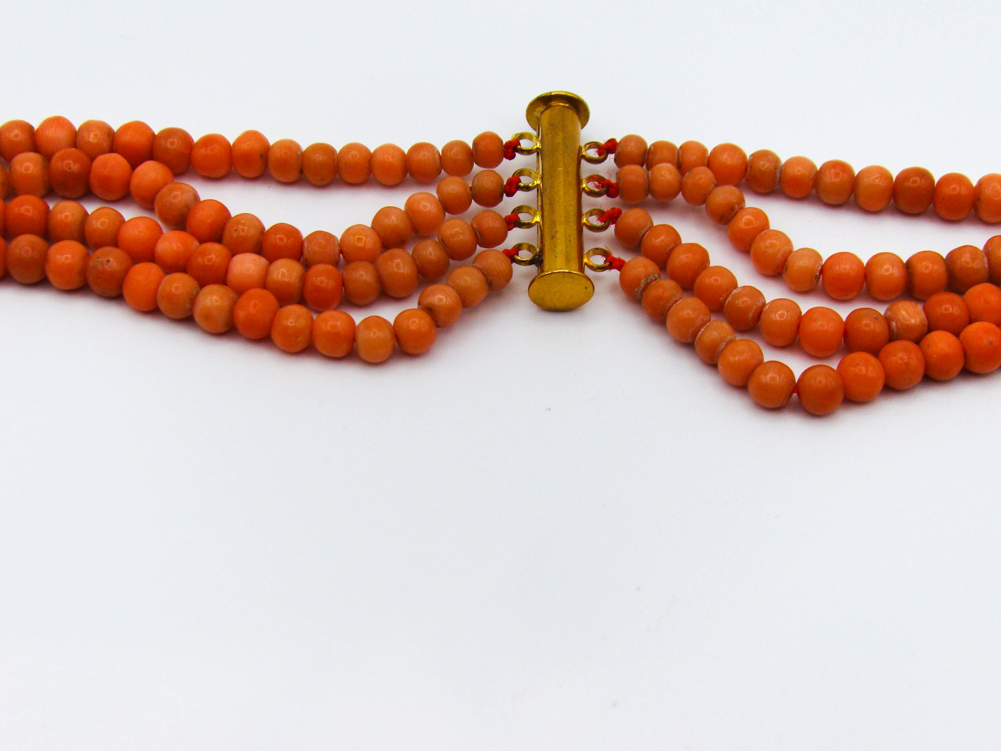 antique coral, natural coral, undyed coral, Italian coral, pacific coral, Sardinian Coral, Coral beads, Coral Rosary beads, Coral chain, Coral necklace, sea coral, Mediterranean coral, 4 strand chain, orange beads, orange coral
