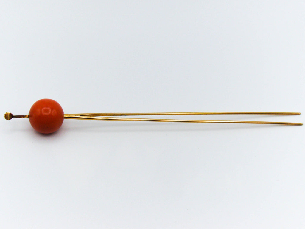 antique coral, natural coral, undyed coral, red coral, blood red coral, aka red coral, Italian coral, pacific coral, Sardinian Coral, sea coral, Mediterranean coral, Mediterranean pin, coral pin, handcarved coral, 21 karat gold