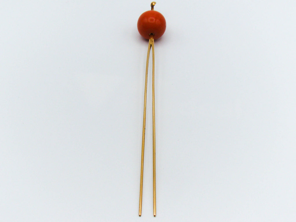 antique coral, natural coral, undyed coral, red coral, blood red coral, aka red coral, Italian coral, pacific coral, Sardinian Coral, sea coral, Mediterranean coral, Mediterranean pin, coral pin, handcarved coral, 21 karat gold