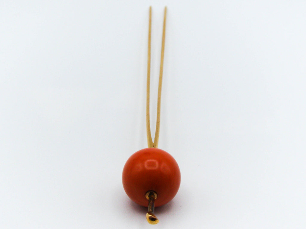 antique coral, natural coral, undyed coral, red coral, blood red coral, aka red coral, Italian coral, pacific coral, Sardinian Coral, sea coral, Mediterranean coral, Mediterranean pin, coral pin, handcarved coral, 21 karat gold