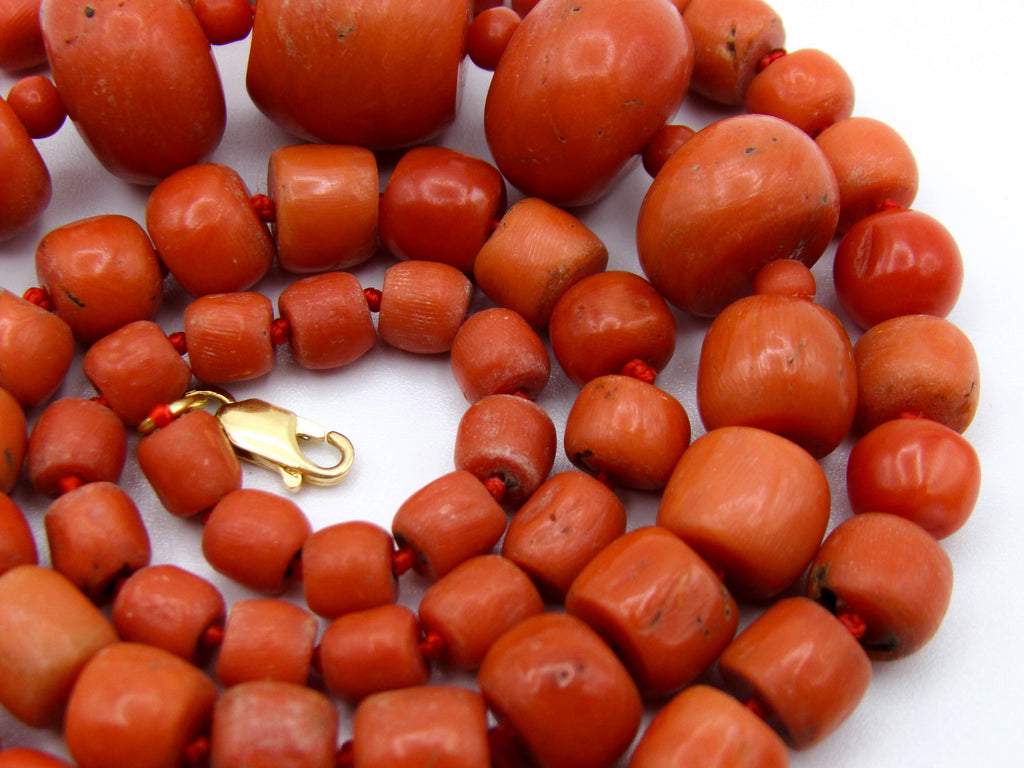 antique coral, natural coral, undyed coral, dark salmon coral, Italian coral, pacific coral, Sardinian Coral, sea coral, Mediterranean necklace, Mediterranean chain, coral necklace, handcarved coral, 18 karat gold clasp
