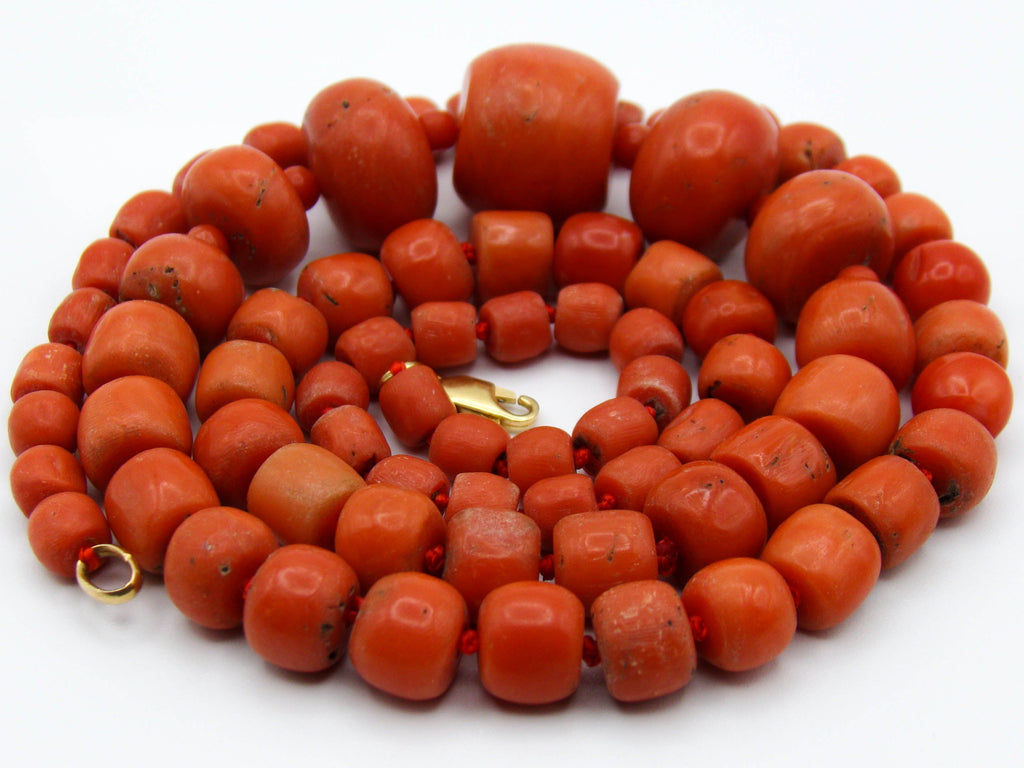antique coral, natural coral, undyed coral, dark salmon coral, Italian coral, pacific coral, Sardinian Coral, sea coral, Mediterranean necklace, Mediterranean chain, coral necklace, handcarved coral, 18 karat gold clasp