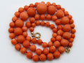 antique coral, natural coral, undyed coral, momo salmon coral, Italian coral, pacific coral, Sardinian Coral, sea coral, Mediterranean coral, Mediterranean necklace, Mediterranean chain, coral necklace, Mediterranean momo coral, handcarved coral, momo coral, 9 karat Gold clasp, salmon coral
