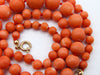 antique coral, natural coral, undyed coral, momo salmon coral, Italian coral, pacific coral, Sardinian Coral, sea coral, Mediterranean coral, Mediterranean necklace, Mediterranean chain, coral necklace, Mediterranean momo coral, handcarved coral, momo coral, 9 karat Gold clasp, salmon coral