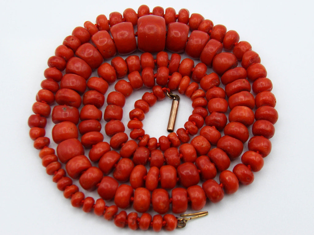 antique coral, natural coral, undyed coral, dark red coral, blood red coral, Italian coral, pacific coral, Sardinian Coral, Coral beads, Coral Rosary beads, Coral chain, Coral necklace, sea coral, aka coral, 9 karat gold clasp