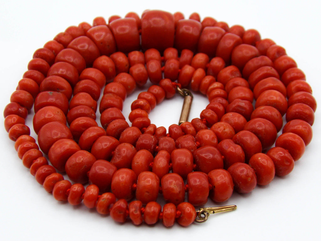 antique coral, natural coral, undyed coral, dark red coral, blood red coral, Italian coral, pacific coral, Sardinian Coral, Coral beads, Coral Rosary beads, Coral chain, Coral necklace, sea coral, aka coral, 9 karat gold clasp