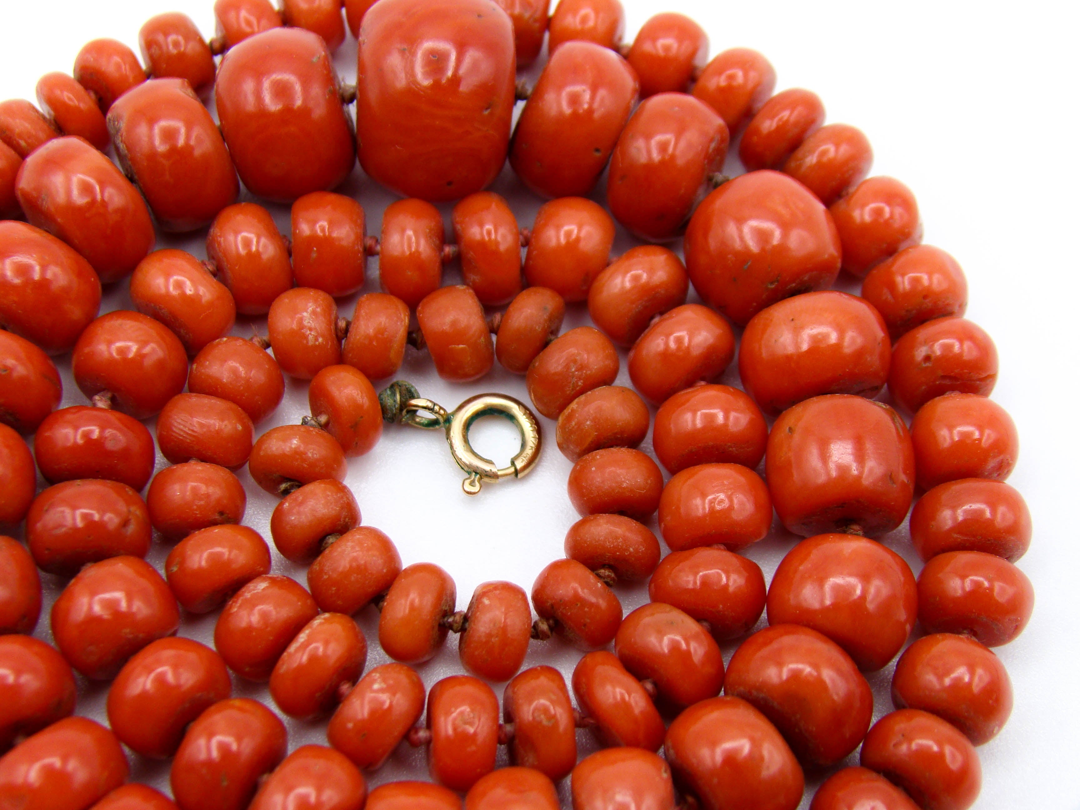 antique coral, natural coral, undyed coral, dark red coral, blood red coral, Italian coral, pacific coral, Sardinian Coral, Coral beads, Coral Rosary beads, Coral chain, Coral necklace, sea coral, aka coral, 12 Karat Gold clasp