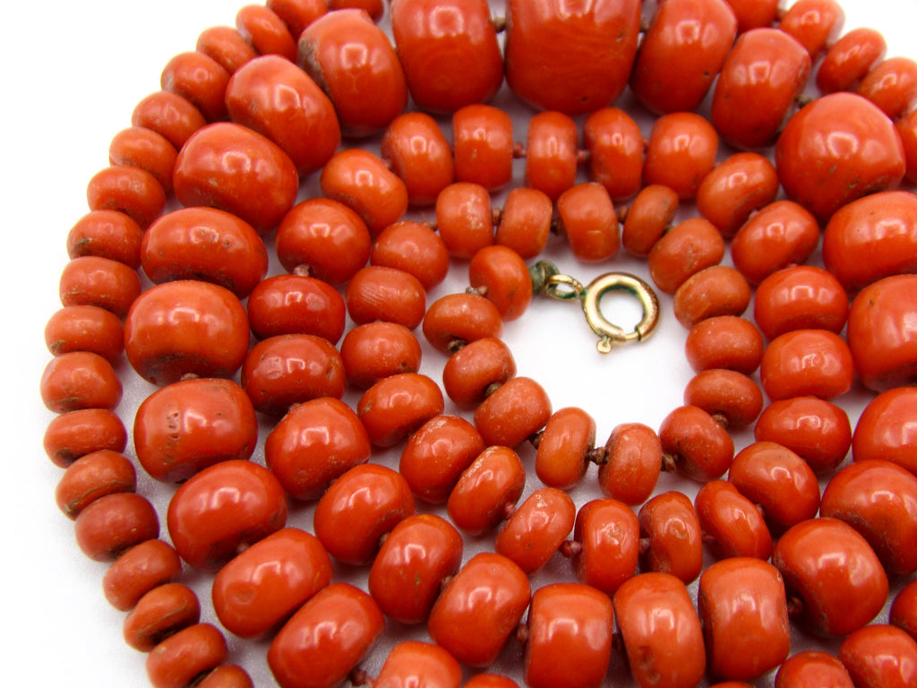 antique coral, natural coral, undyed coral, dark red coral, blood red coral, Italian coral, pacific coral, Sardinian Coral, Coral beads, Coral Rosary beads, Coral chain, Coral necklace, sea coral, aka coral, 12 Karat Gold clasp