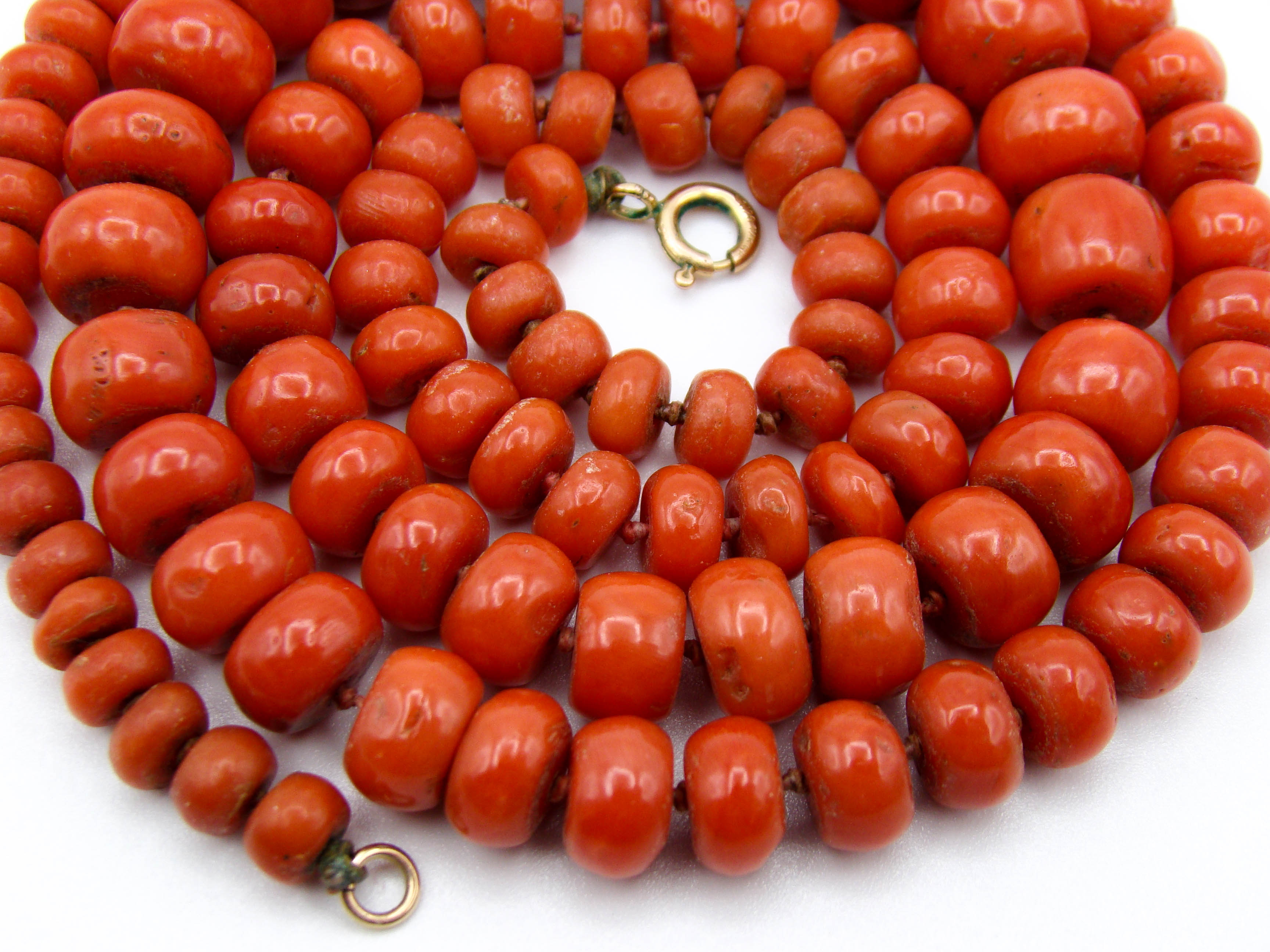 antique coral, natural coral, undyed coral, dark red coral, blood red coral, Italian coral, pacific coral, Sardinian Coral, Coral beads, Coral Rosary beads, Coral chain, Coral necklace, sea coral, aka coral, 12 Karat Gold clasp