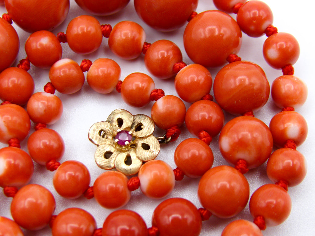 antique coral, natural coral, undyed coral, momo red coral, Italian coral, pacific coral, Sardinian Coral, sea coral, Mediterranean coral, Mediterranean necklace, Mediterranean chain, Mediterranean momo coral, handcarved coral, momo coral, coral necklace, 14 karat Gold clasp, Rubin