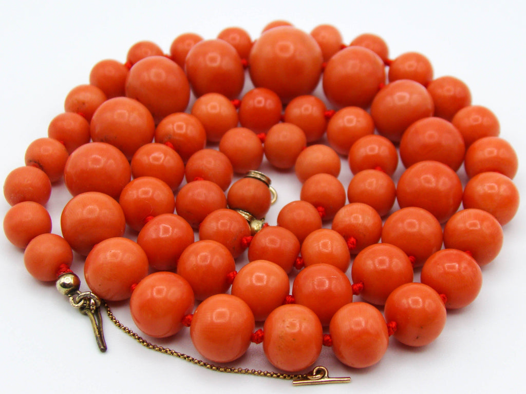 antique coral, natural coral, undyed coral, dark orange coral, Italian coral, pacific coral, Sardinian Coral, sea coral, Mediterranean coral, Mediterranean necklace, Mediterranean chain, coral necklace, handcarved coral, 14 karat gold clasp, Mediterranean orange