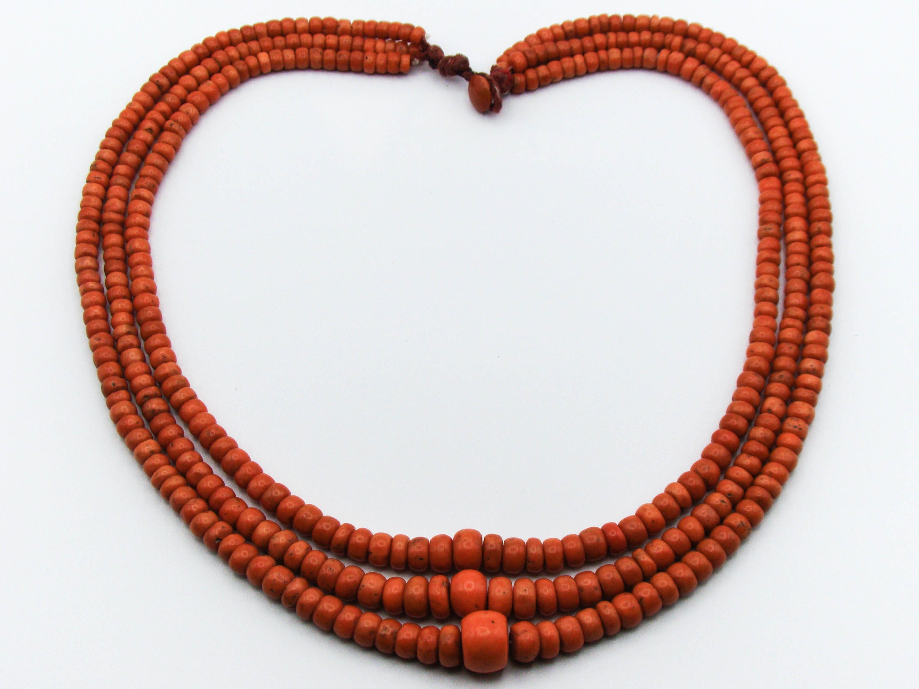 antique coral, natural coral, undyed coral, Italian coral, pacific coral, Sardinian Coral, Coral beads, Coral Rosary beads, Coral chain, Coral necklace, sea coral, Mediterranean coral, 3 strand chain, orange beads, orange Coral