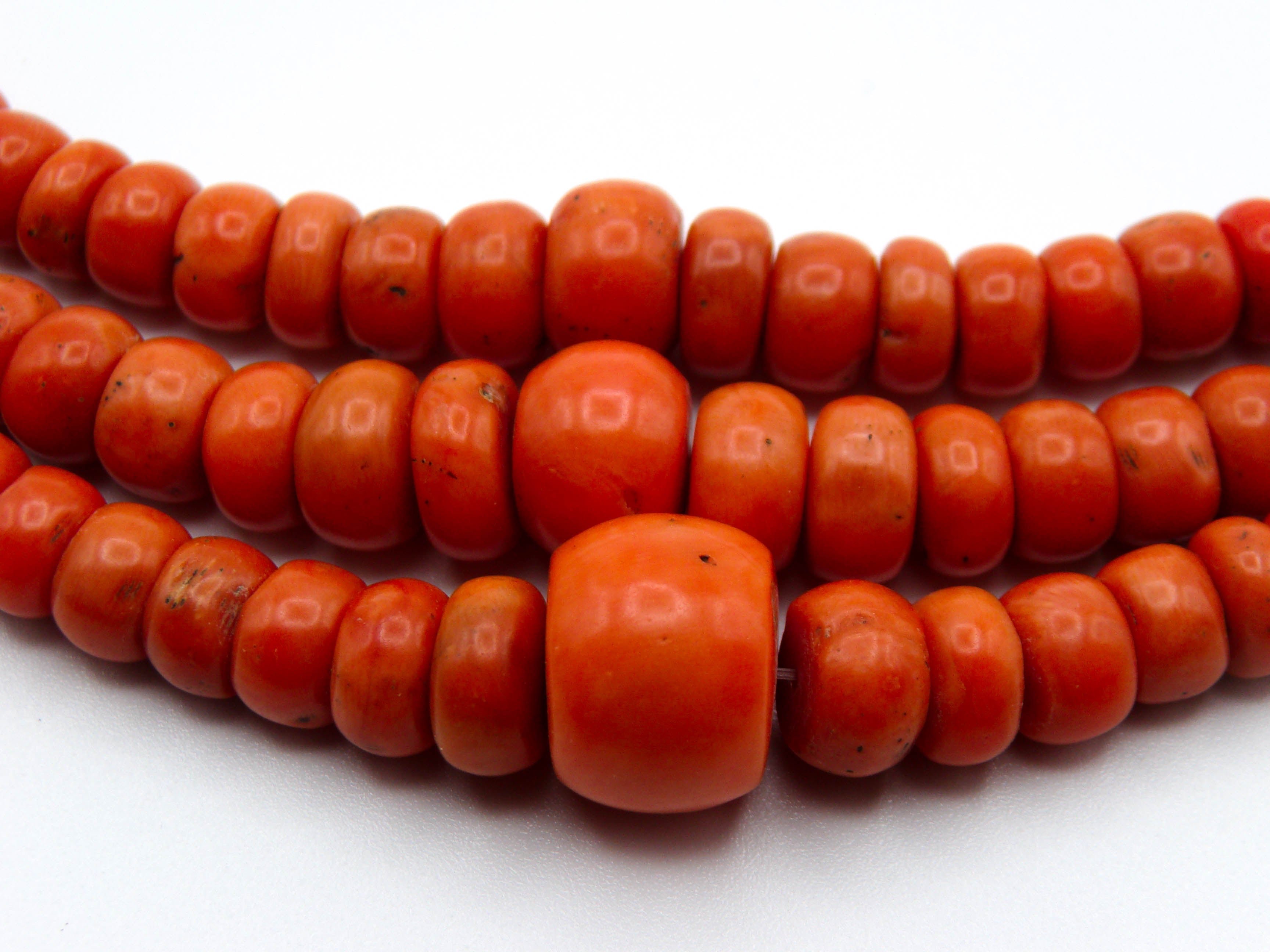 antique coral, natural coral, undyed coral, Italian coral, pacific coral, Sardinian Coral, Coral beads, Coral Rosary beads, Coral chain, Coral necklace, sea coral, Mediterranean coral, 3 strand chain, orange beads, orange Coral