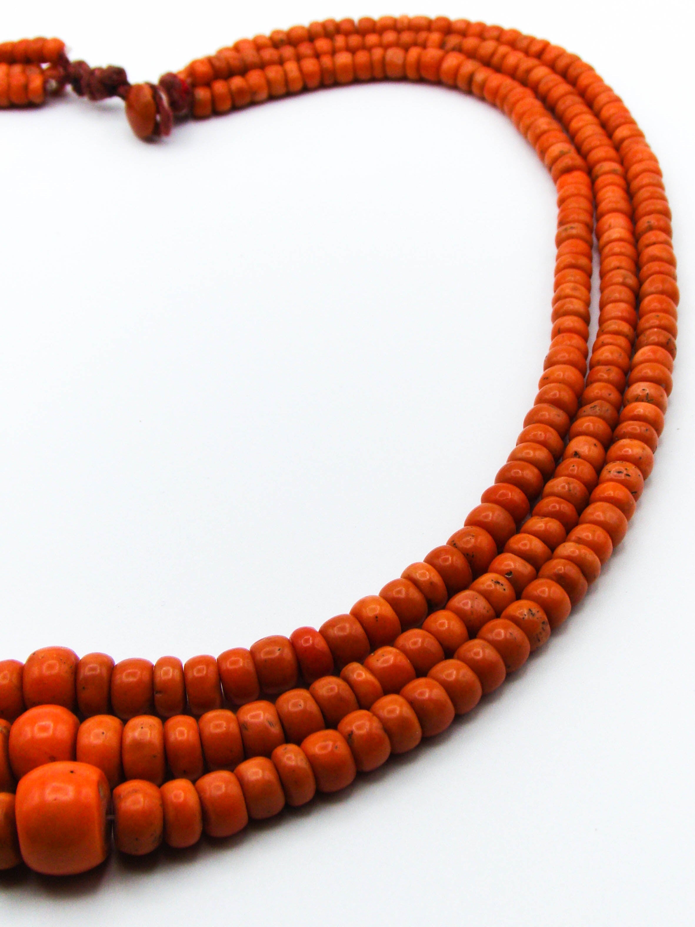 antique coral, natural coral, undyed coral, Italian coral, pacific coral, Sardinian Coral, Coral beads, Coral Rosary beads, Coral chain, Coral necklace, sea coral, Mediterranean coral, 3 strand chain, orange beads, orange Coral