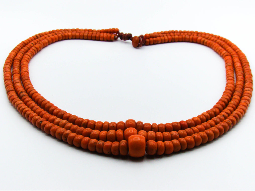 antique coral, natural coral, undyed coral, Italian coral, pacific coral, Sardinian Coral, Coral beads, Coral Rosary beads, Coral chain, Coral necklace, sea coral, Mediterranean coral, 3 strand chain, orange beads, orange Coral