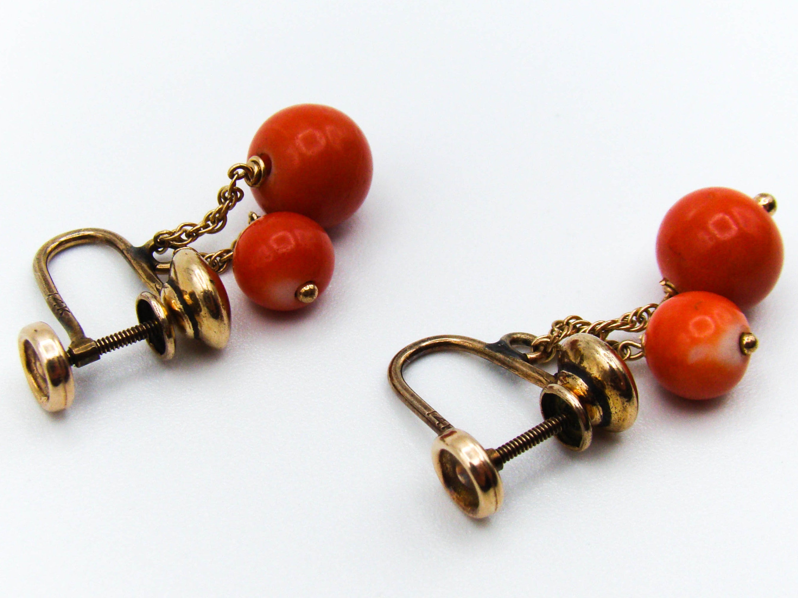 antique coral, natural coral, undyed coral, momo red coral, Italian coral, pacific coral, Sardinian Coral, sea coral, Mediterranean coral, Mediterranean earrings, Mediterranean momo coral, handcarved coral, momo coral, Coral earrings, 14 karat Gold