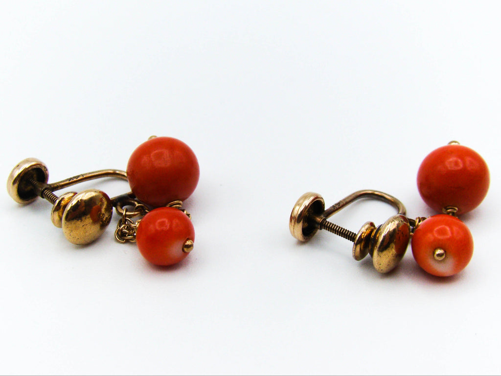 antique coral, natural coral, undyed coral, momo red coral, Italian coral, pacific coral, Sardinian Coral, sea coral, Mediterranean coral, Mediterranean earrings, Mediterranean momo coral, handcarved coral, momo coral, Coral earrings, 14 karat Gold