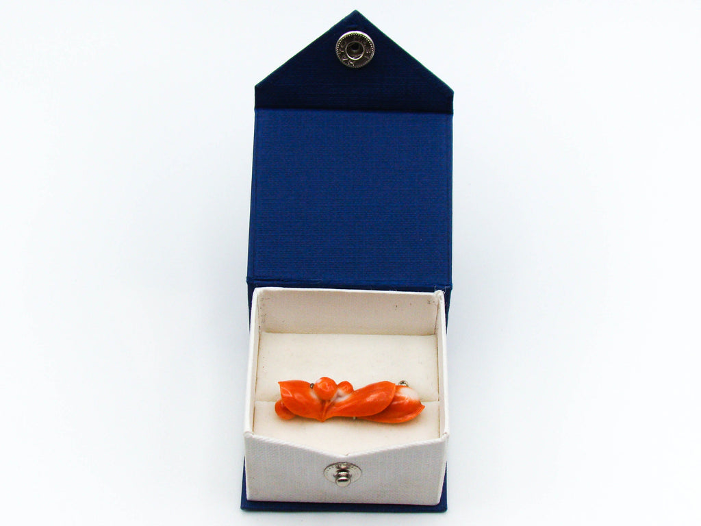 antique coral, natural coral, undyed coral, dark momo orange coral, Italian coral, pacific coral, Sardinian Coral sea coral, momo coral, coral brooch, Mediterranean brooch, Sterling silver