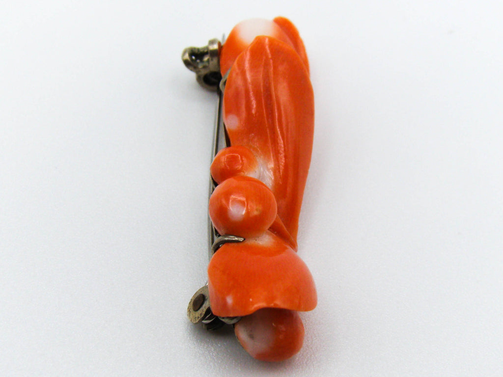 antique coral, natural coral, undyed coral, dark momo orange coral, Italian coral, pacific coral, Sardinian Coral sea coral, momo coral, coral brooch, Mediterranean brooch, Sterling silver