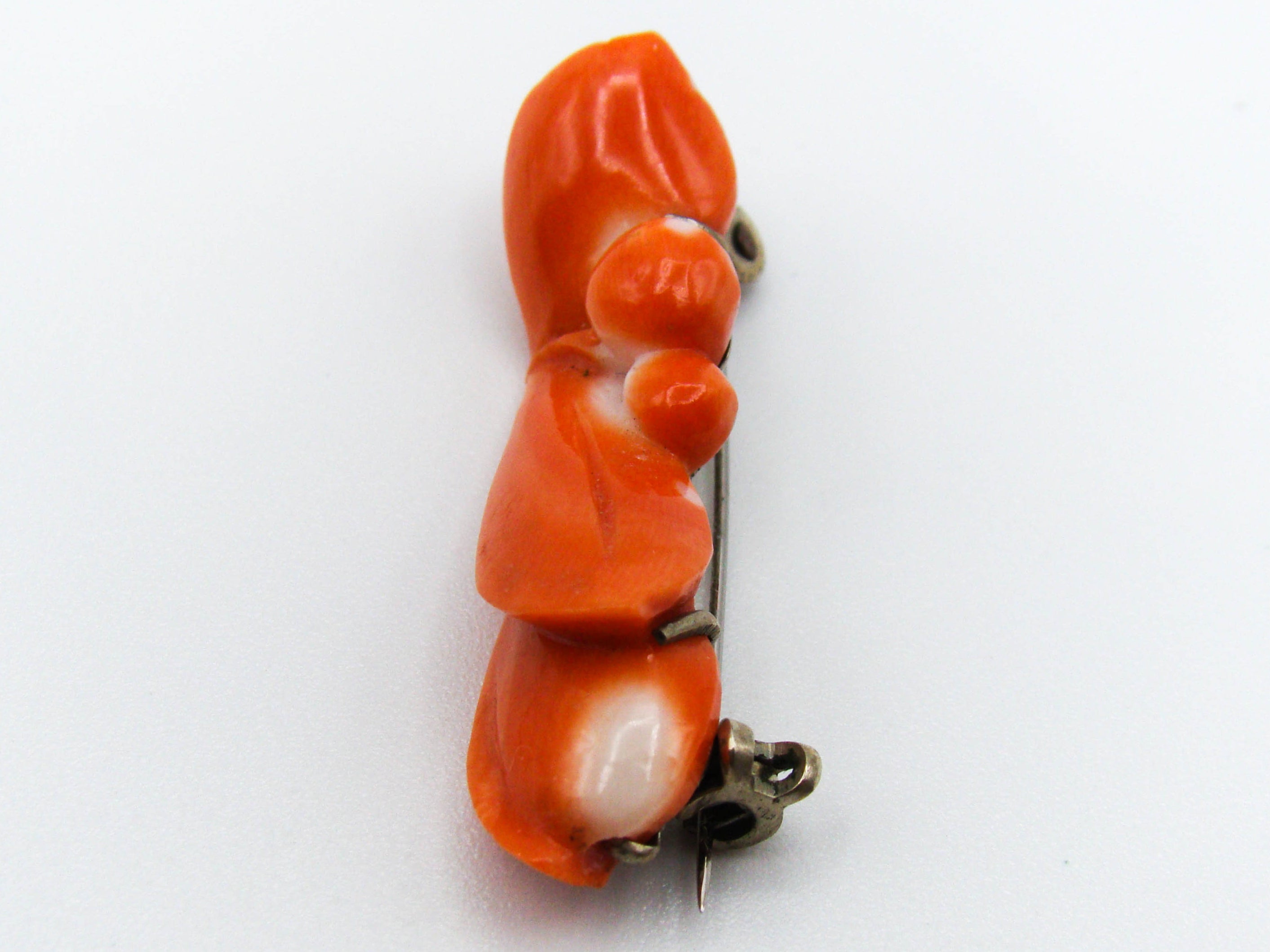 antique coral, natural coral, undyed coral, dark momo orange coral, Italian coral, pacific coral, Sardinian Coral sea coral, momo coral, coral brooch, Mediterranean brooch, Sterling silver