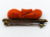 antique coral, natural coral, undyed coral, dark orange coral, Italian coral, pacific coral, Sardinian Coral, sea coral, Mediterranean coral, Mediterranean brooch, Mediterranean orange, coral brooch, handcarved coral