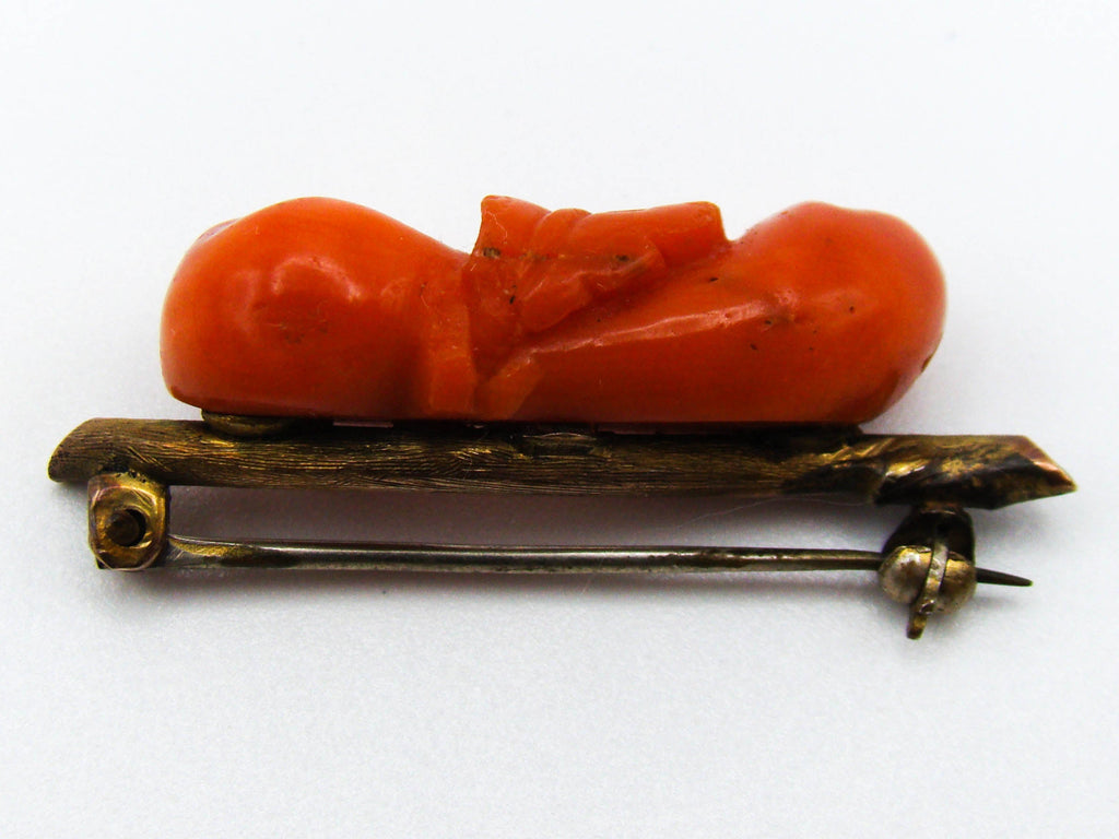 antique coral, natural coral, undyed coral, dark orange coral, Italian coral, pacific coral, Sardinian Coral, sea coral, Mediterranean coral, Mediterranean brooch, Mediterranean orange, coral brooch, handcarved coral