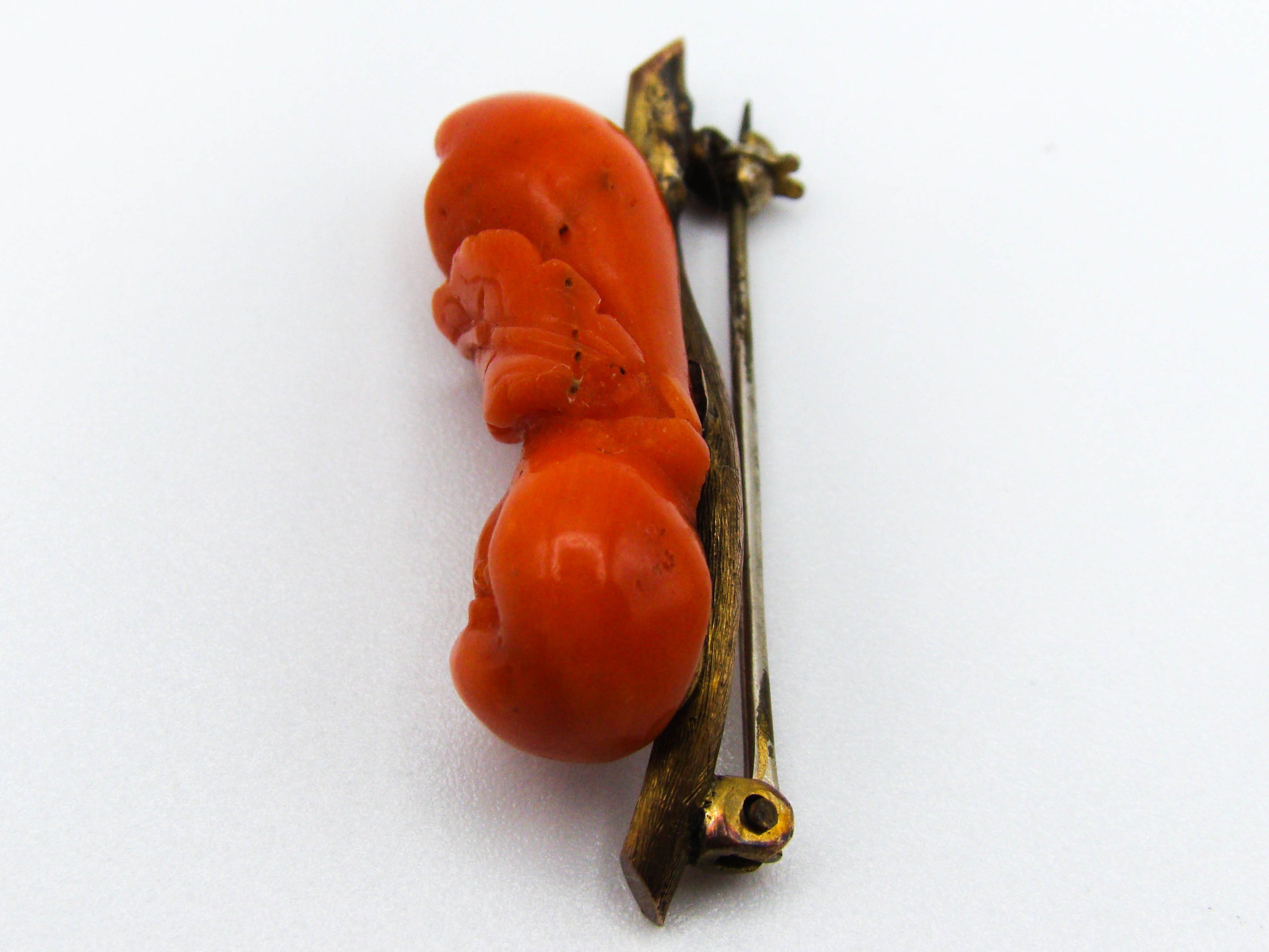 antique coral, natural coral, undyed coral, dark orange coral, Italian coral, pacific coral, Sardinian Coral, sea coral, Mediterranean coral, Mediterranean brooch, Mediterranean orange, coral brooch, handcarved coral